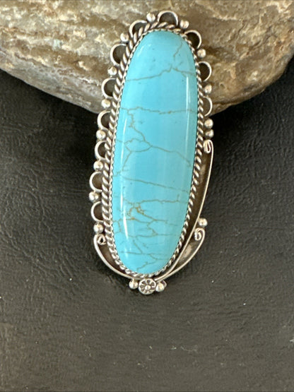 XL Blue Turquoise Navajo Sterling Silver Ring Size 10 19780
