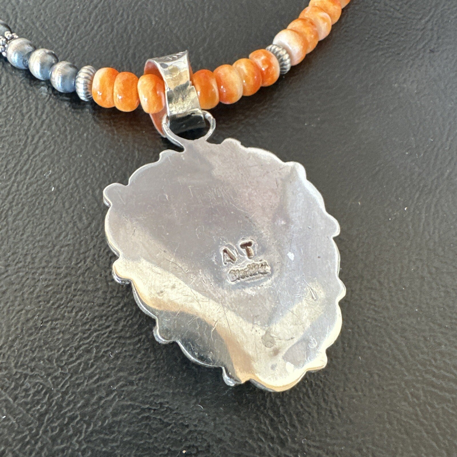 Orange Spiny Oyster Heart Pendant Navajo Sterling Silver Necklace Halloween16293