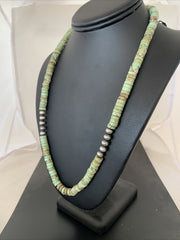 Green Turquoise Stabilized Heishi 8mm Navajo Pearls Necklace 20" | Sterling Silver | Authentic Native American Handmade