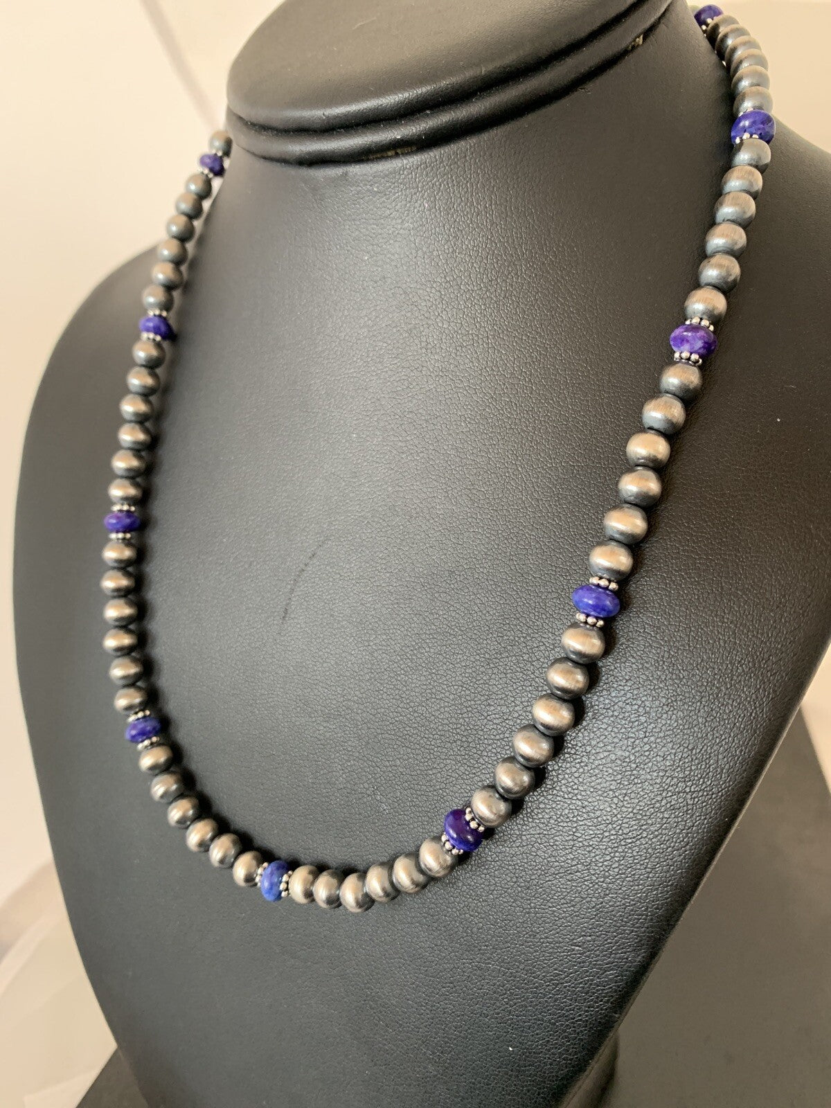 Purple Stone Bead Navajo Pearls Sterling Silver Necklace 20" 96320