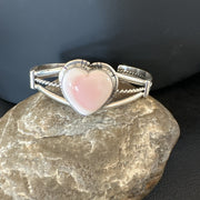 Heart Pink Conch Navajo American Cuff Bracelet 7.25" | Sterling Silver | Authentic Native American Handmade | 19282