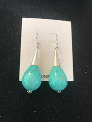 Navajo Turquoise Bead Dangle Drop Earrings | Sterling Silver | Authentic Native American Handmade | 199