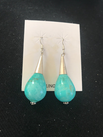 Navajo Sterling Silver Turquoise Bead Dangle Drop Earrings Gift 199