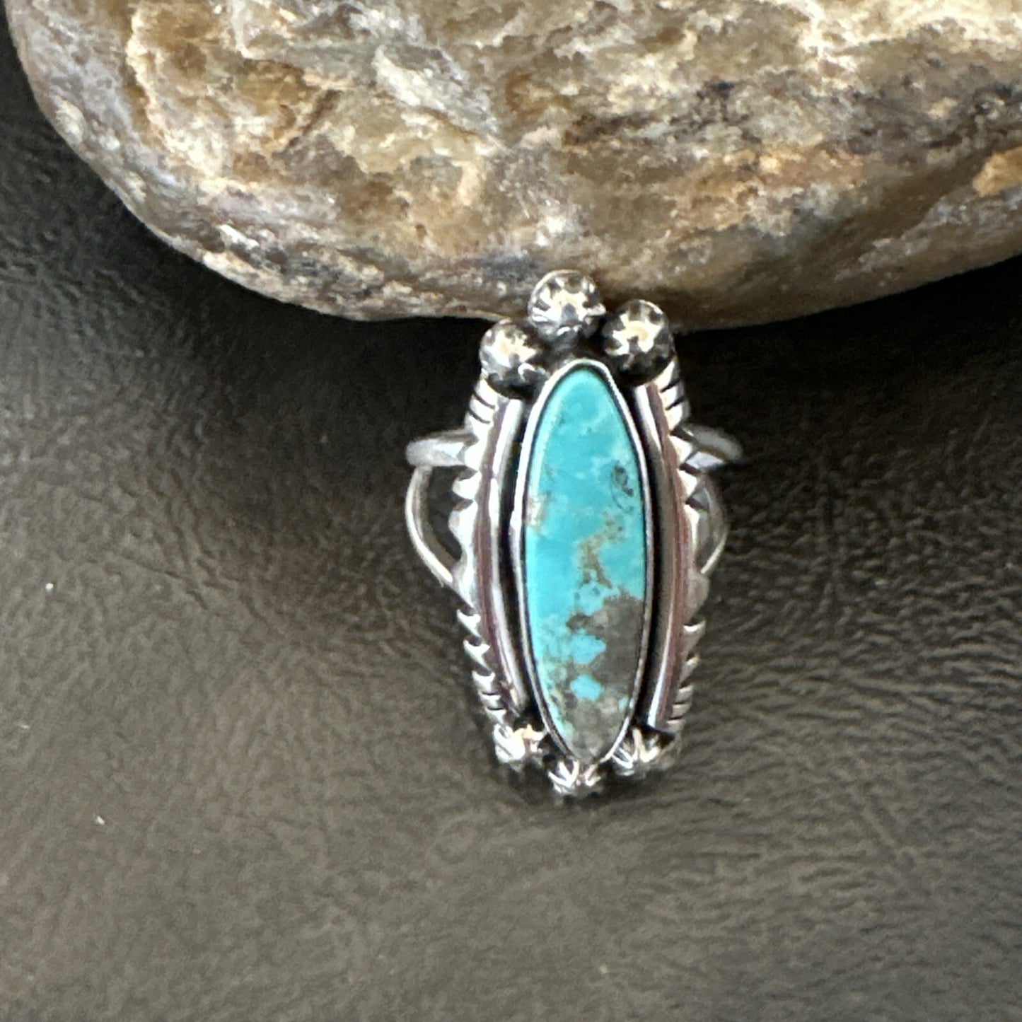 Blue Kingman Turquoise Native American Navajo Sterling Silver Ring Size 7 18630