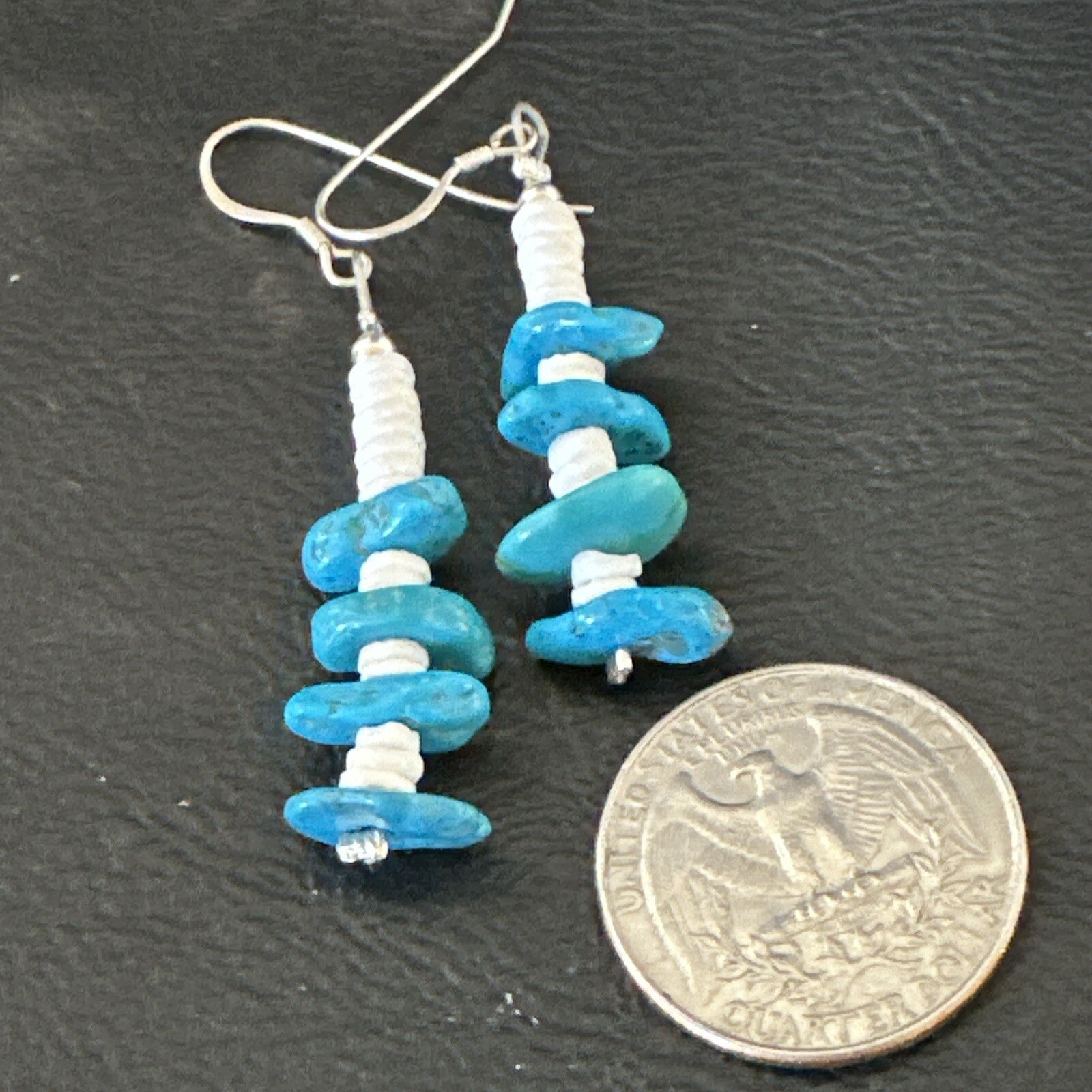 Navajo Blue Kingman Turquoise Nugget Bead Sterling Silver Earrings 17845