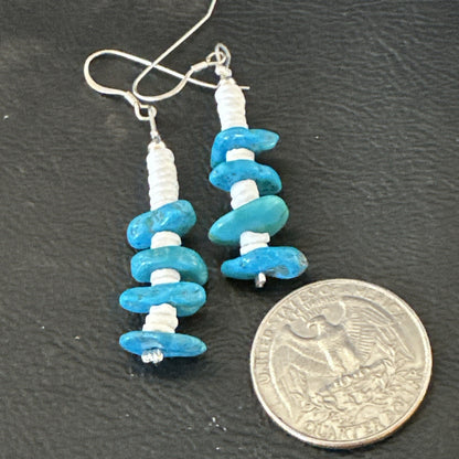 Navajo Blue Kingman Turquoise Nugget Bead Sterling Silver Earrings 17845