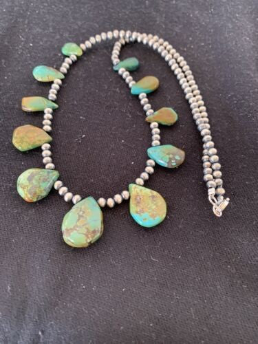 Navajo Pearls Necklace Sterling Silver & Royston Turquoise 483