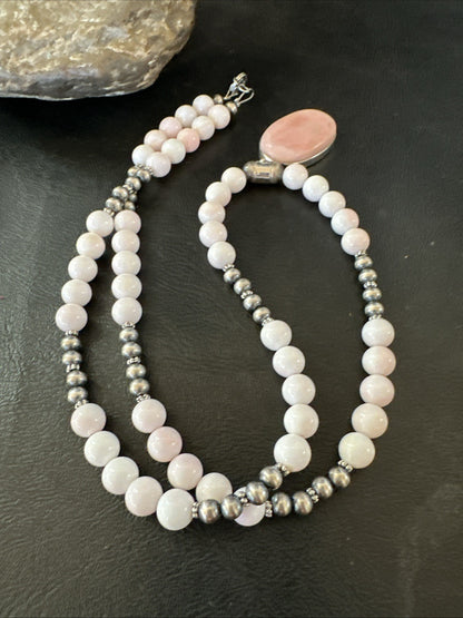Southwestern Sterling Silver Pink Queen Conch Bead Necklace Pendant 20" 19580