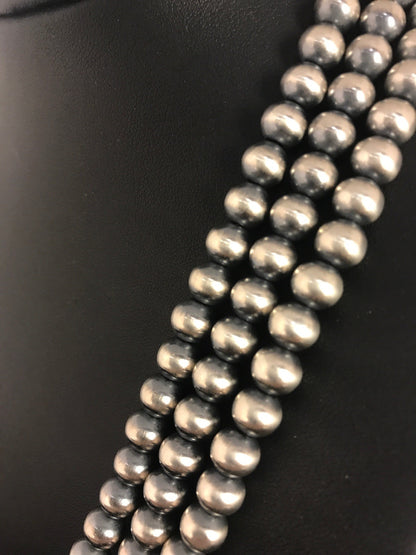 Native American Sterling Silver Navajo Pearls 7 mm Necklace 21” 3 Strand