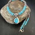 Men's Blue Kingman Turquoise Pendant Navajo Necklace 21" | Sterling Silver | Authentic Native American Handmade | 17903