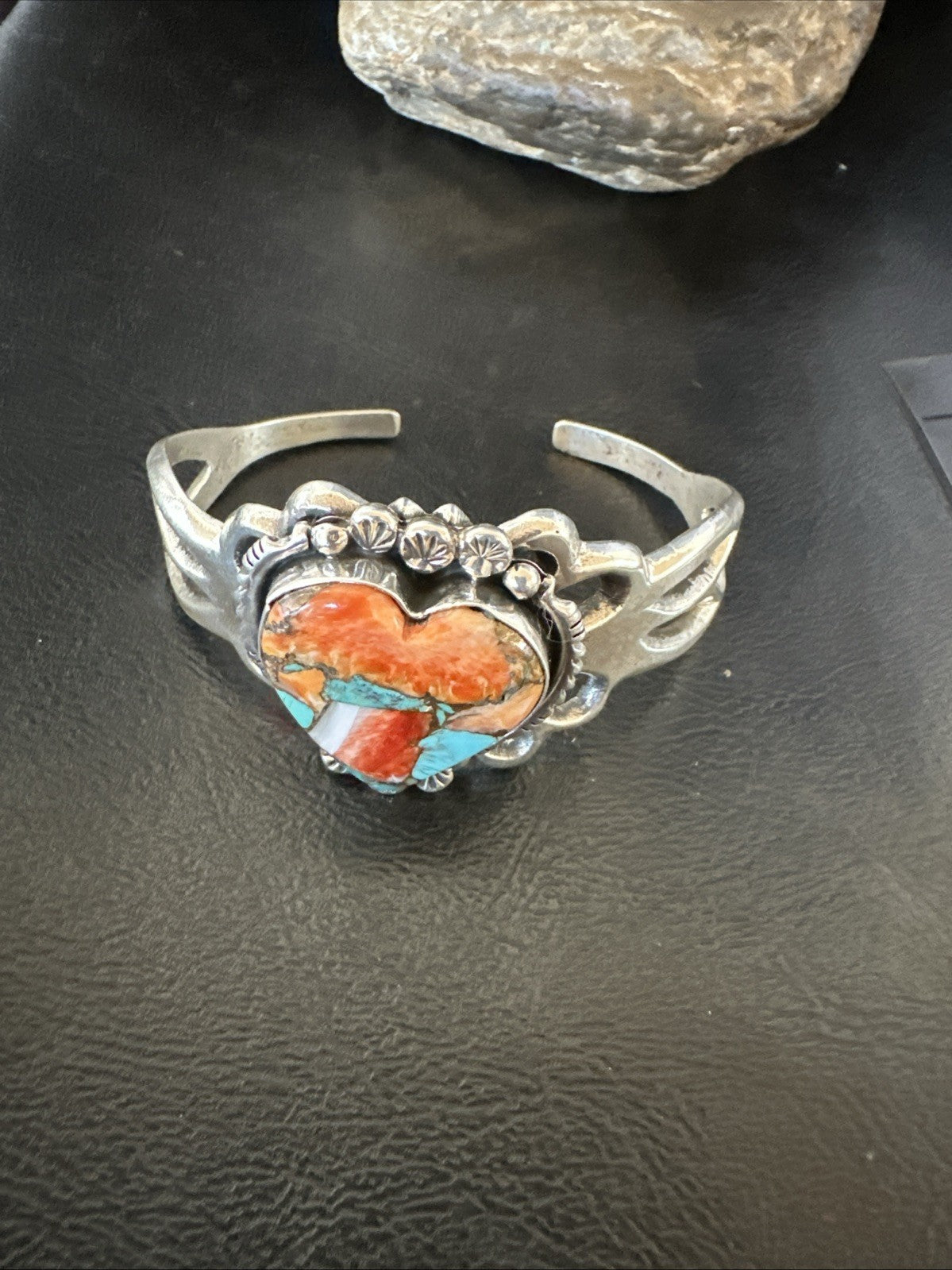 WoMens Tufa Heart Spiny Turquoise Navajo Silver Cuff Bracelet 7.6” 19457