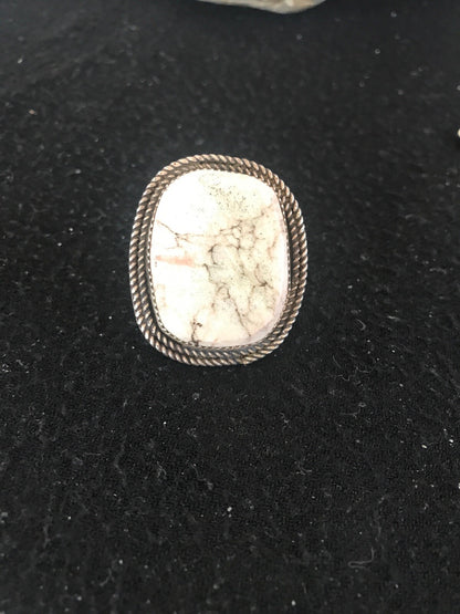 White Wild Horse Turquoise Navajo Sterling Silver Ring Size 5.5 2937