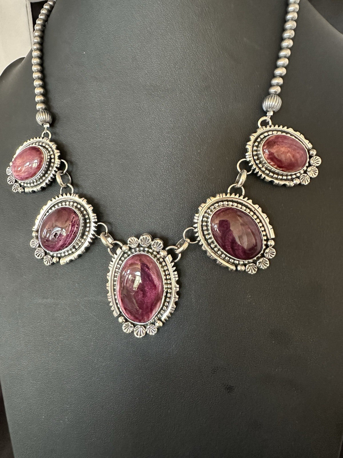 Purple Spiny Oyster Pendant Sterling Silver Choker Necklace 20" 19543