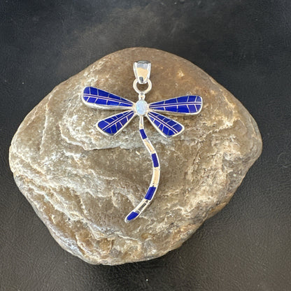 Dragonfly Sterling Silver Blue Lapis Inlay Pendant 19140