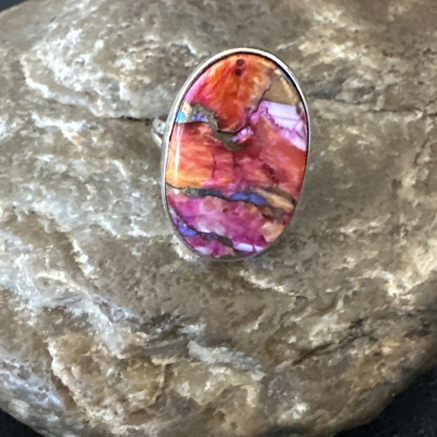 Blue Turquoise Spiny Oyster Southwestern Sterling Silver Ring Size 7 18427
