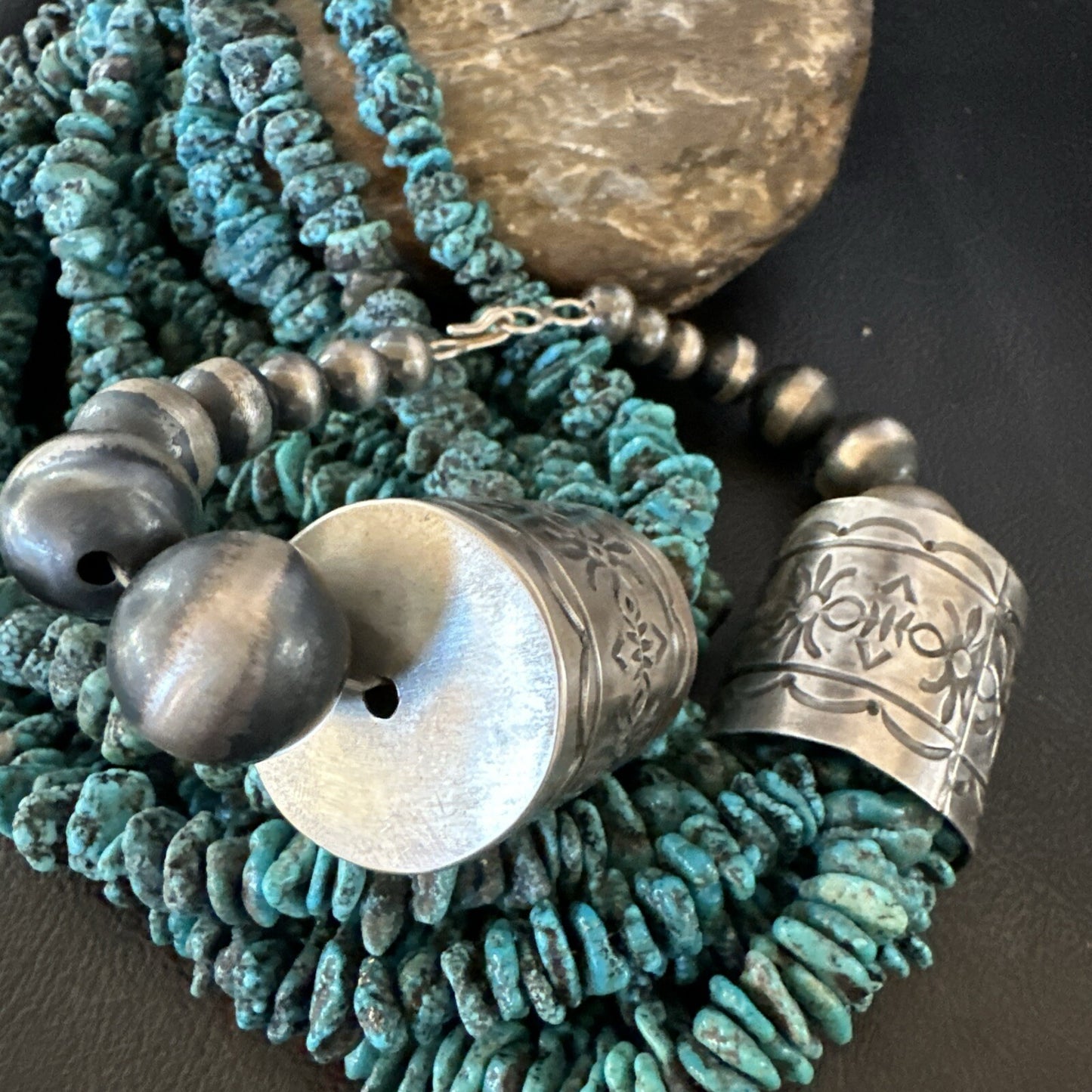 XL Navajo Blue Kingman Turquoise Sterling Silver 7S Turquoise Necklace 23” 18664