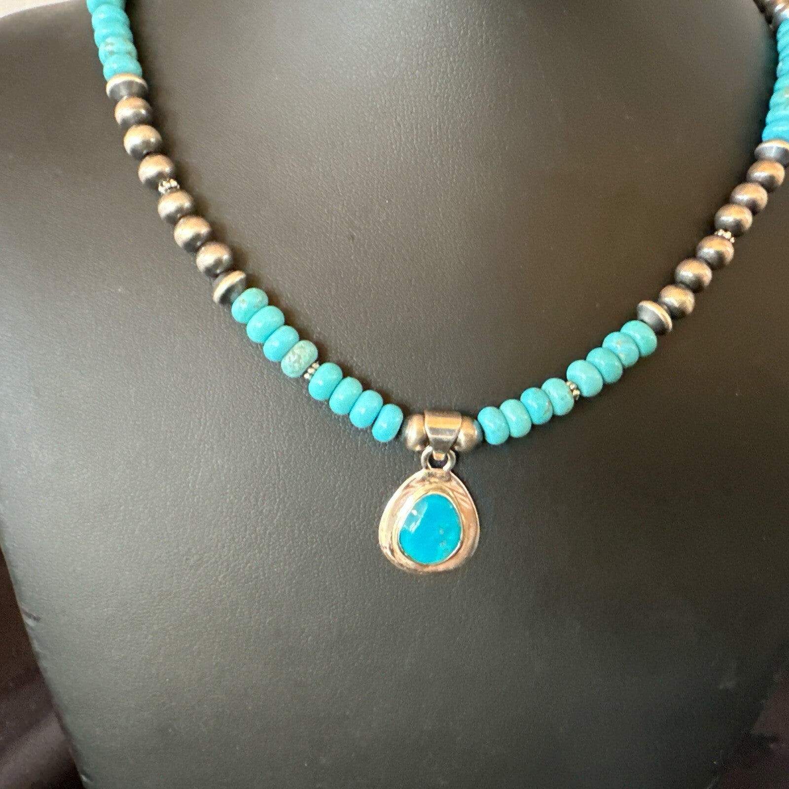 WoMens Blue Kingman Turquoise Pendant Navajo Sterling Silver Necklace 21" 18426