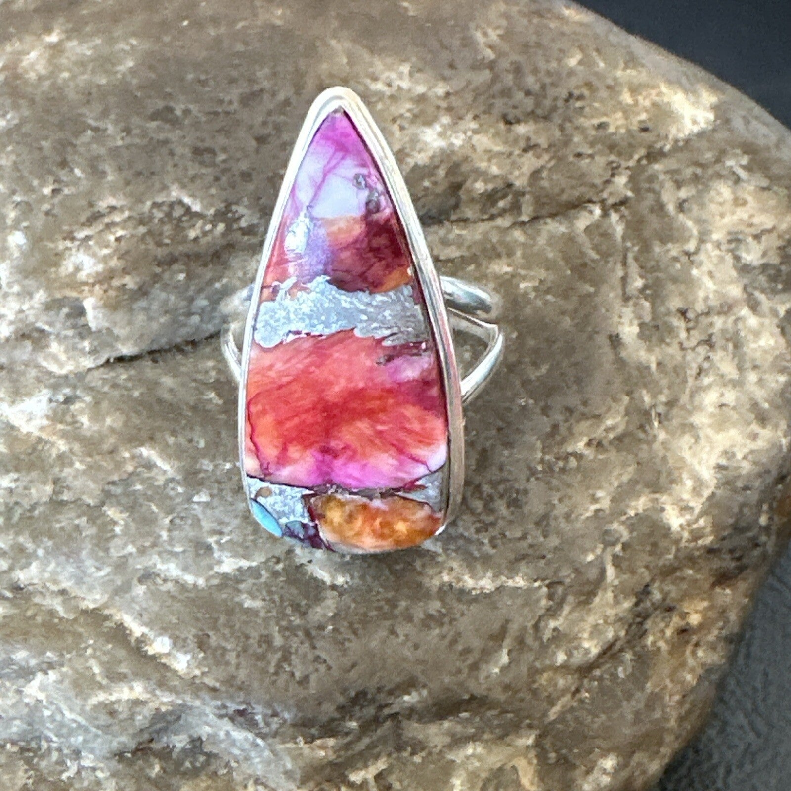 Blue Turquoise Spiny Oyster Southwestern Sterling Silver Ring Size 6 18472