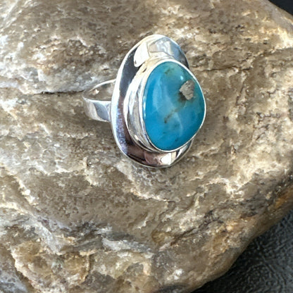 Southwestern Sterling Silver Blue Kingman Turquoise Ring Size 6 18534