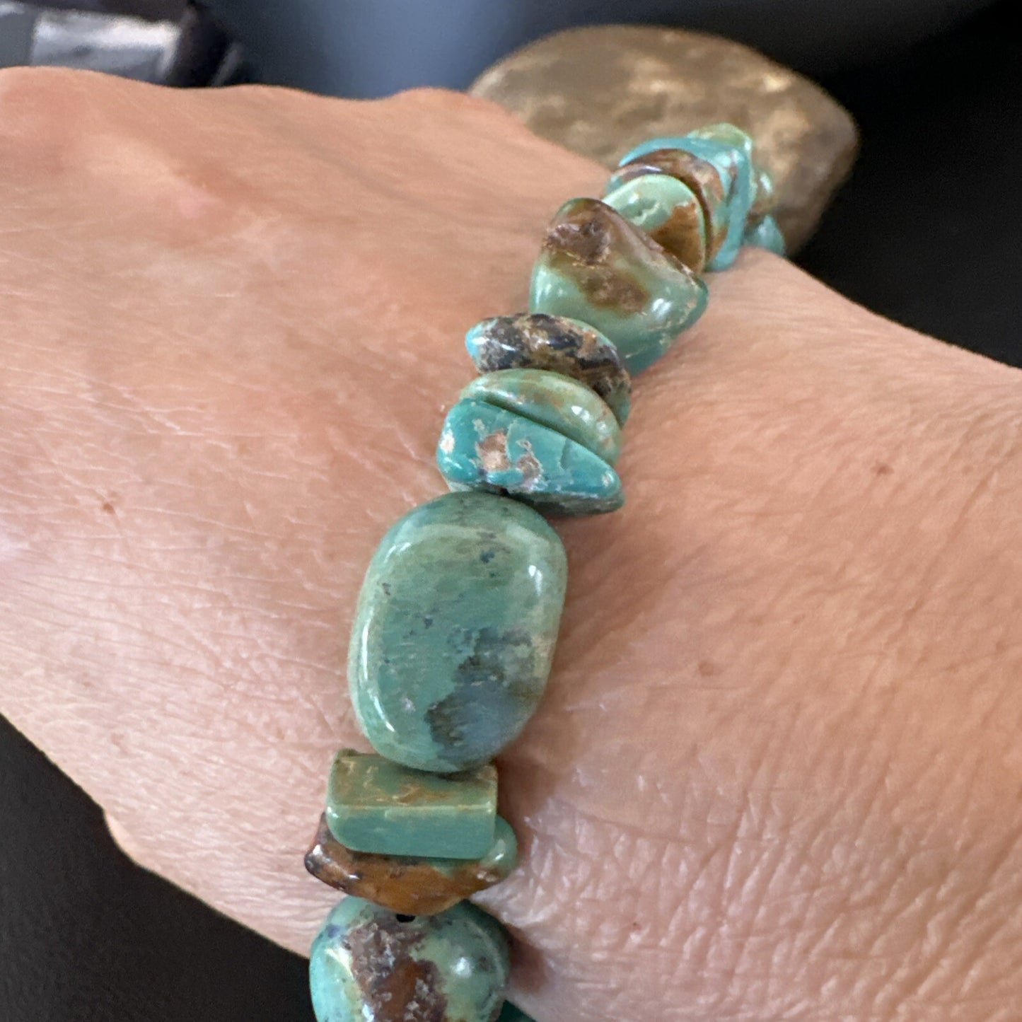Mens Womens Blue Green Turquoise Stretch Stone Friendship Bracelet 7" 18857