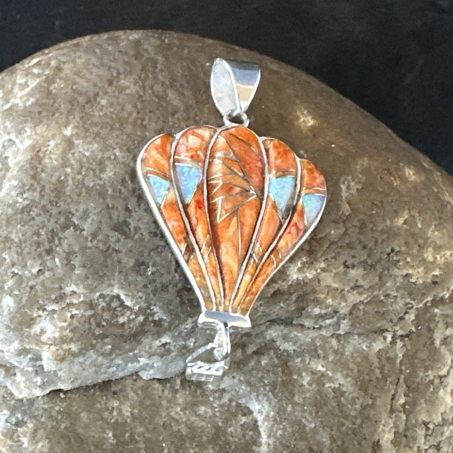 Balloon Orange Spiny Opal Pendant Navajo Sterling Silver 19259