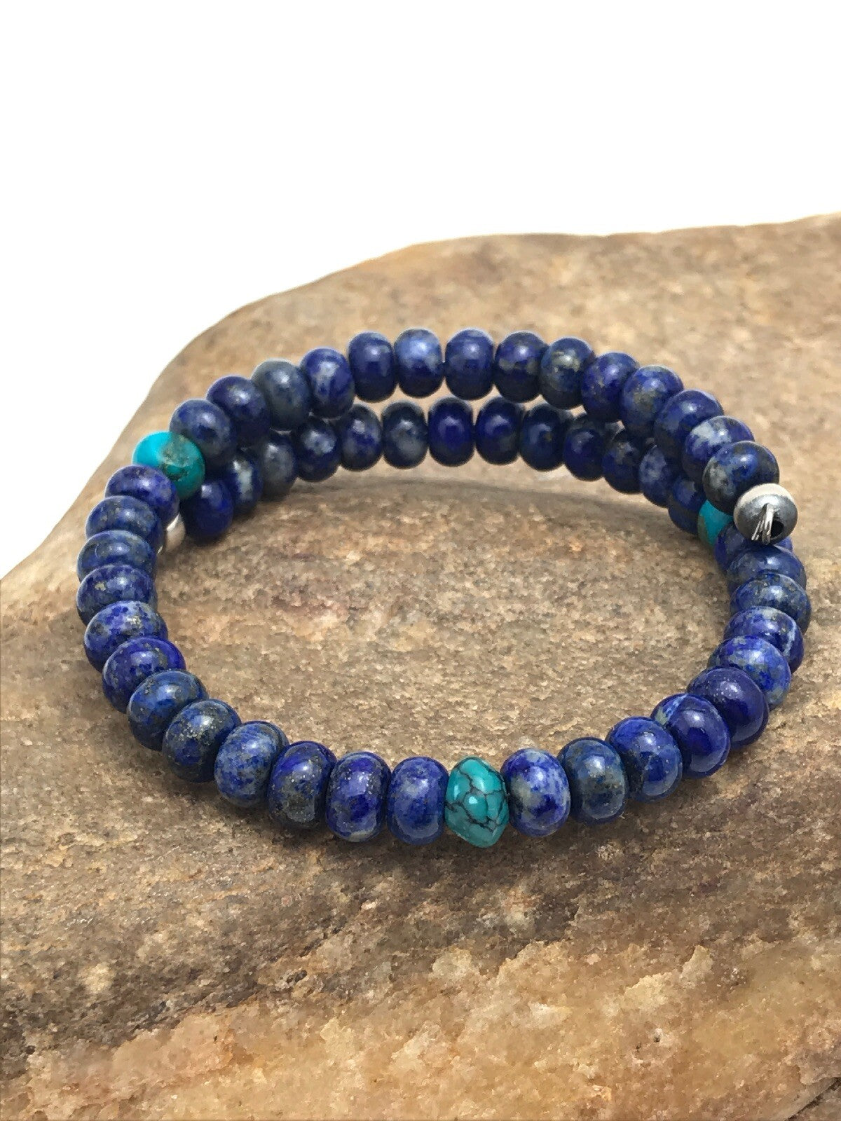Lapis & Turquoise Bead Navajo Sterling Silver Bracelet 03260