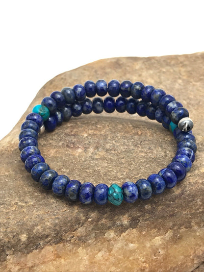 Lapis & Turquoise Bead Navajo Sterling Silver Bracelet 03260