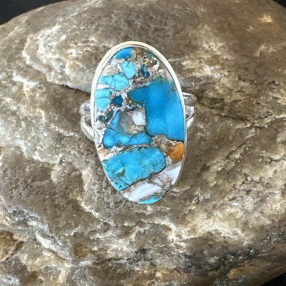 Blue Turquoise Spiny Oyster Southwestern Sterling Silver Ring Size 9 18538