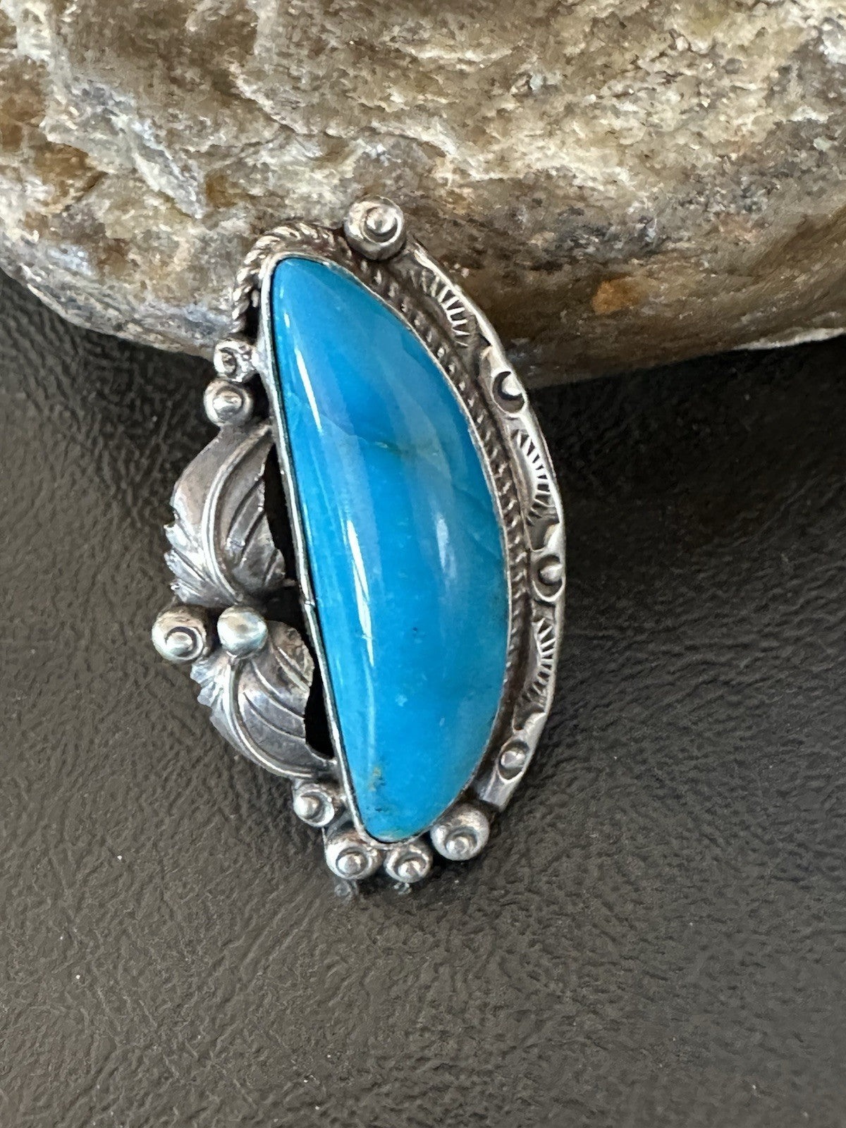 XL Blue Kingman Turquoise  Native American Sterling Silver Ring Size 9 19403