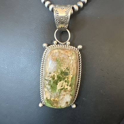 XL Mens Green Royston Turquoise Pendant Navajo Sterling Silver Necklace