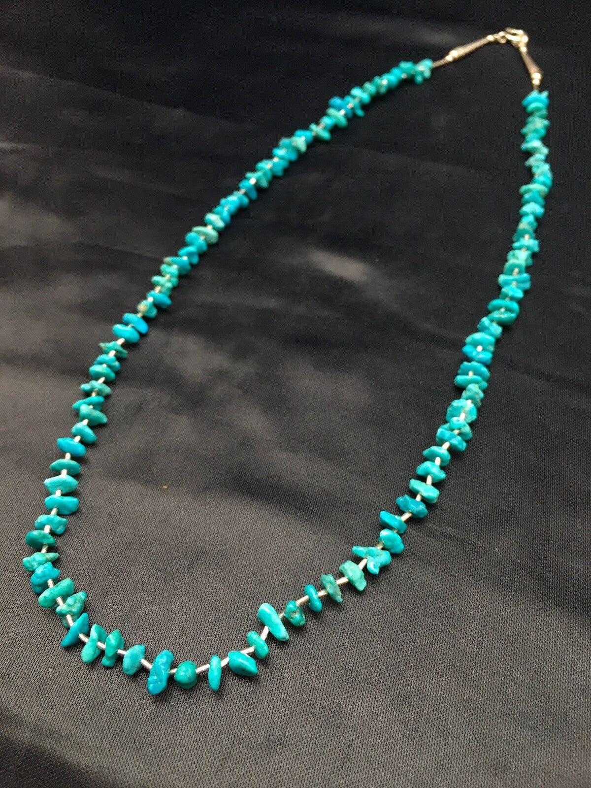 Blue Nugget Turquoise Navajo Sterling Silver Heishi Necklace 19" 08959