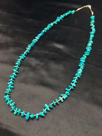 Blue Nugget Turquoise Navajo Sterling Silver Heishi Necklace 19" 08959