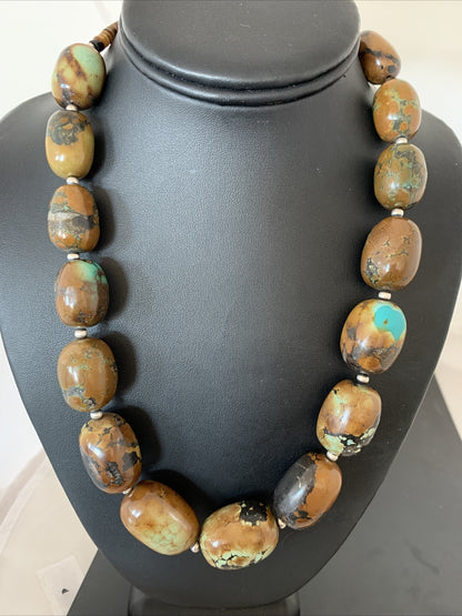 Green Chunky Turquoise Graduated Navajo Sterling Silver Necklace 20" 02112