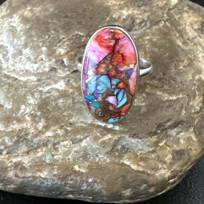 Blue Turquoise Spiny Oyster Southwestern Sterling Silver Ring Size 11 18451