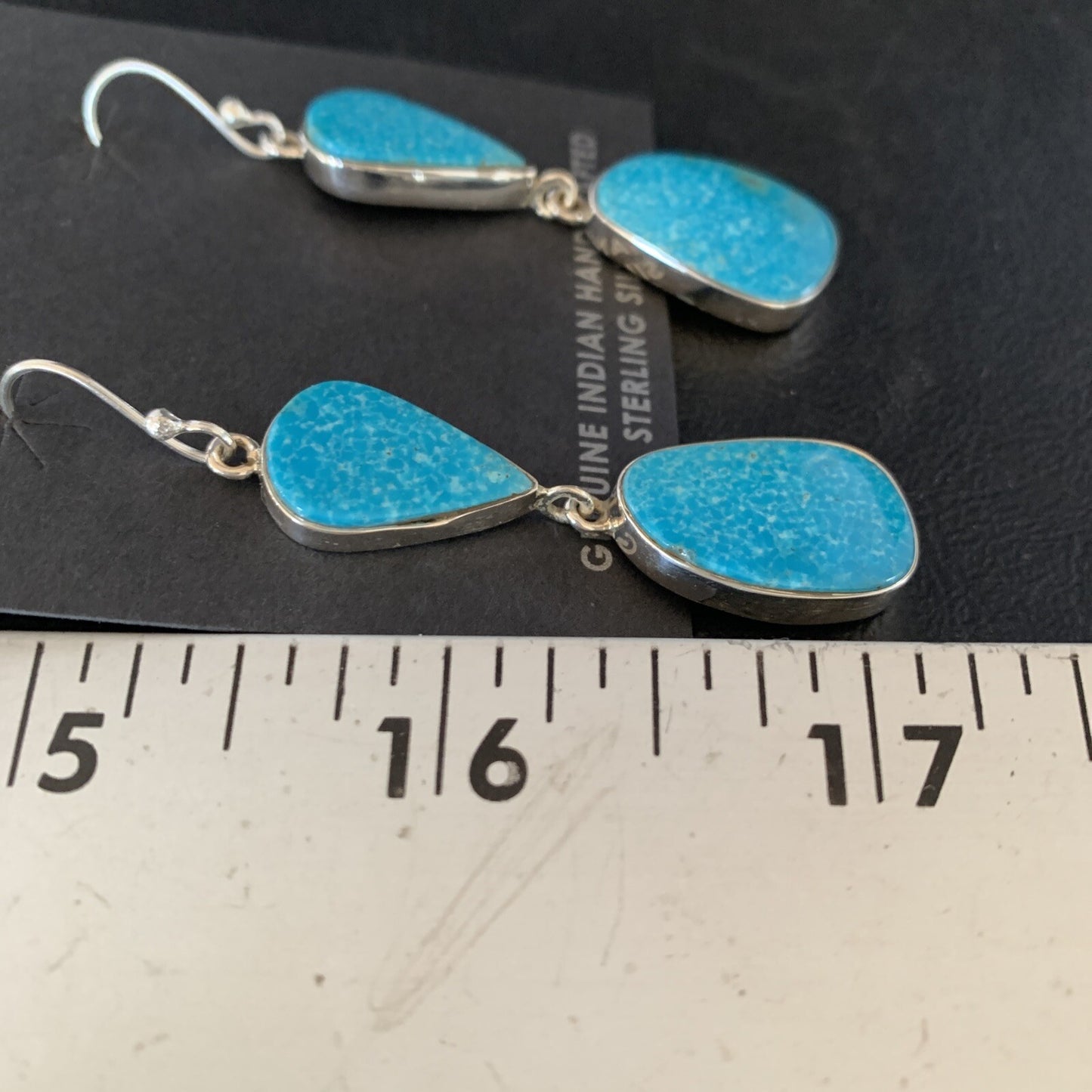 Kingman Turquoise Navajo Sterling Silver Dangle Earrings 1.5" 14014