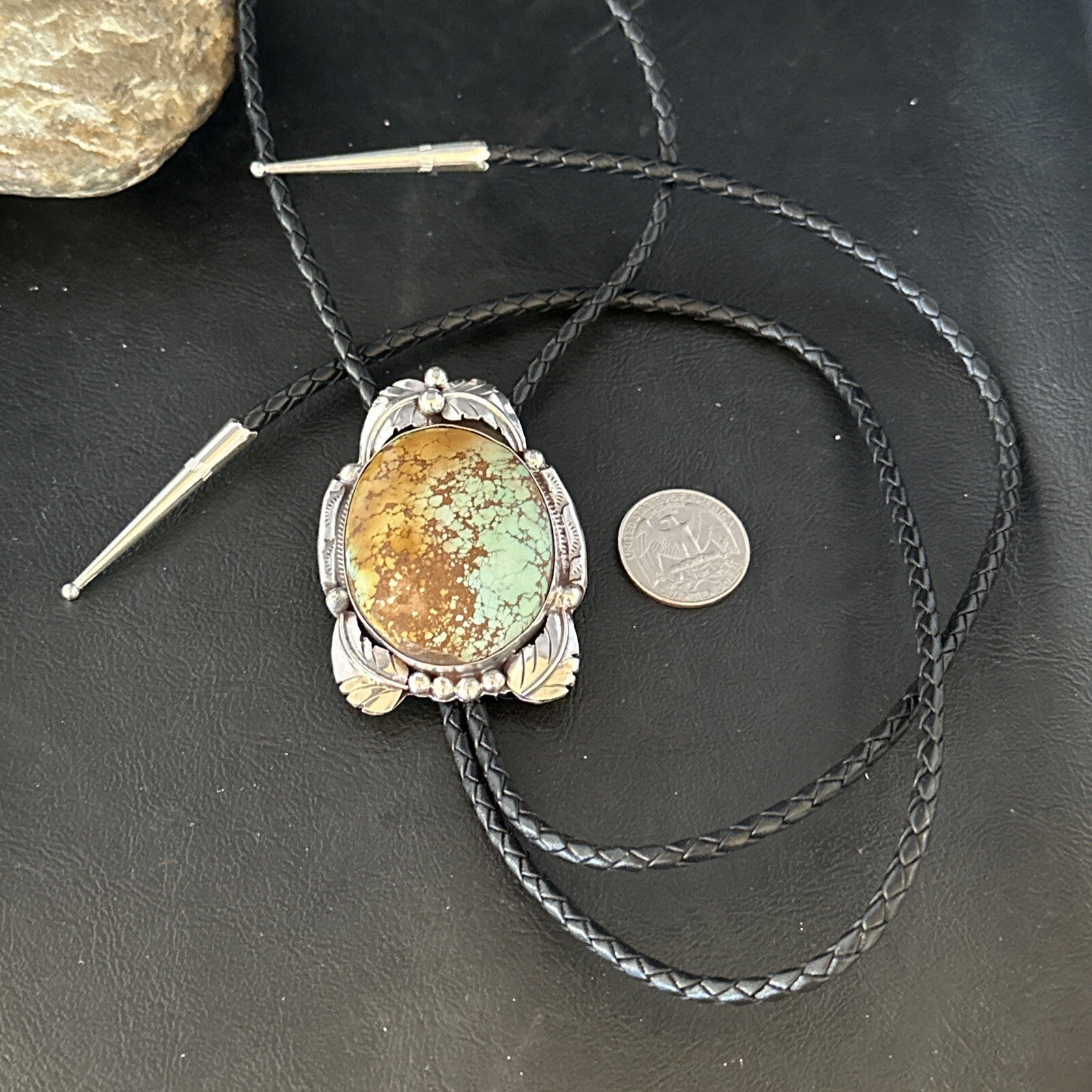 Mens Blue Golden Hills Turquoise Bolo Tie Sterling Silver Navajo 14787