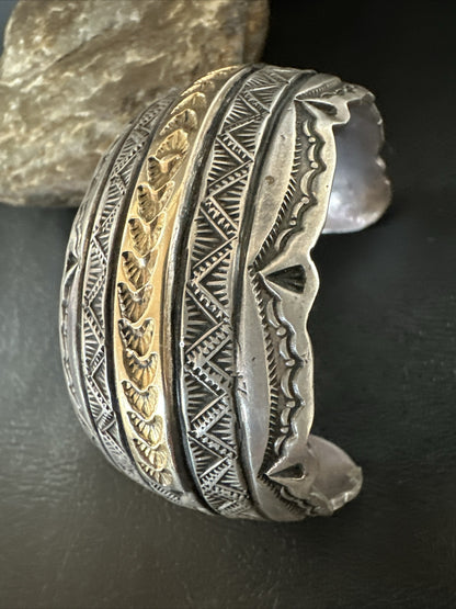 Mens Navajo Sterling Silver 14K Gold Cuff Bracelet 18145