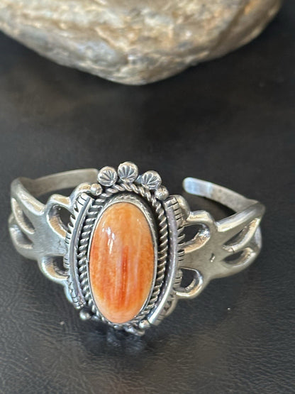 WoMens Tufa Orange Spiny Oyster Navajo Sterling Silver Cuff Bracelet 7.7" 19455