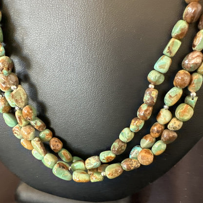 Sterling Silver Beads Heishi Green Turquoise 3 Strands Necklace 18821