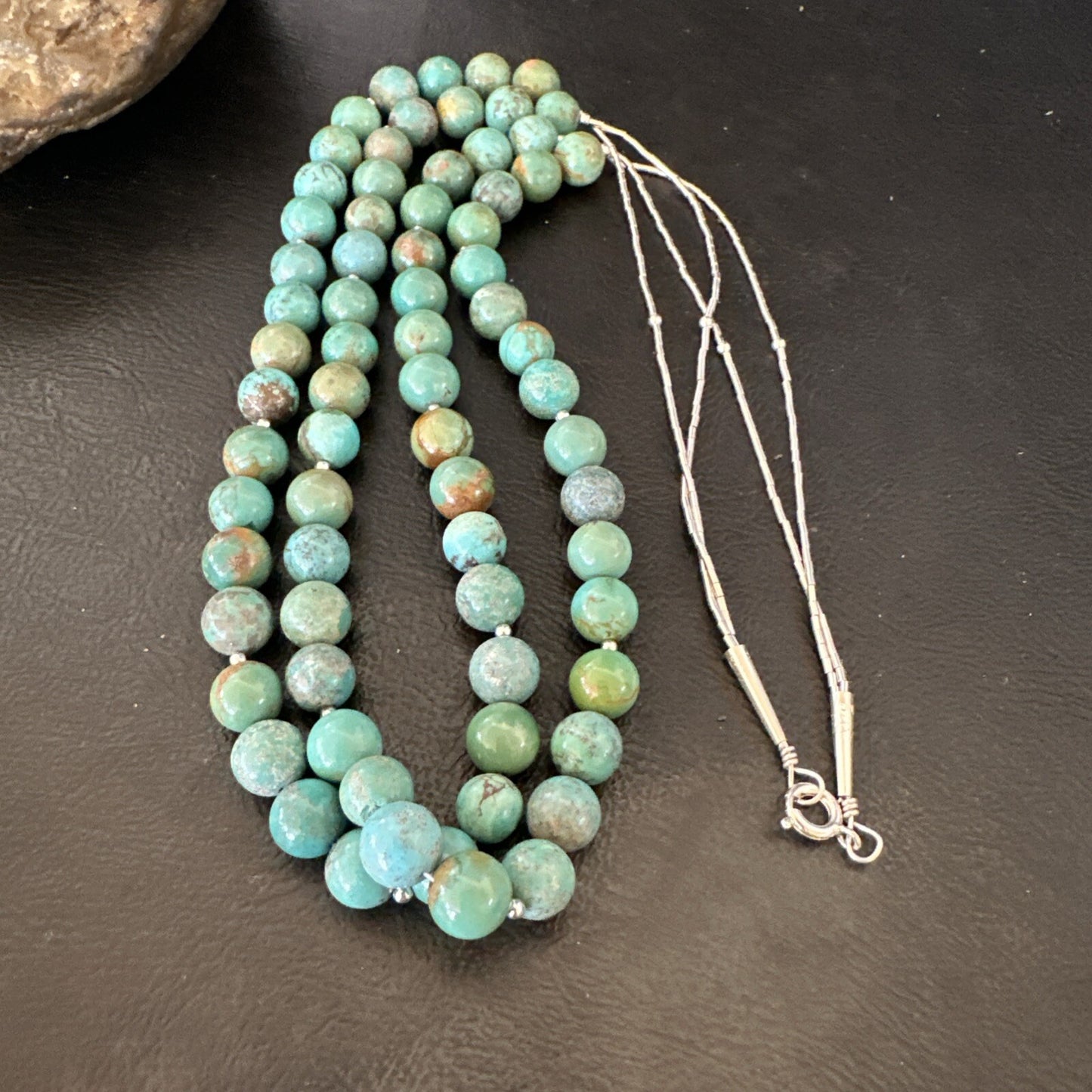 Sterling Silver Heishi Green Turquoise 2 Strands Bead Necklace 18788