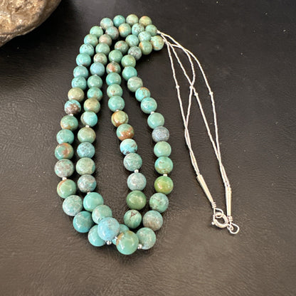 Sterling Silver Heishi Green Turquoise 2 Strands Bead Necklace 18788