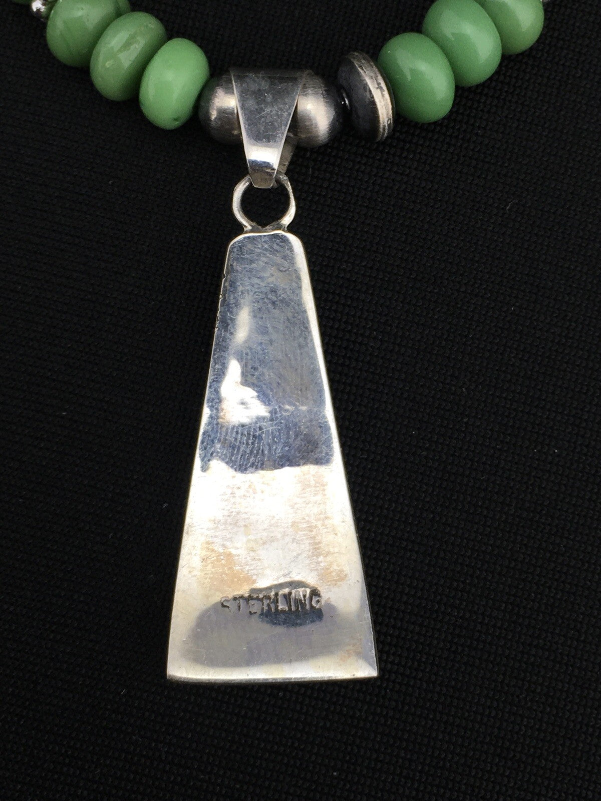 Green Gaspeite Pendant Navajo Pearls Sterling Silver Necklace 22" 01285