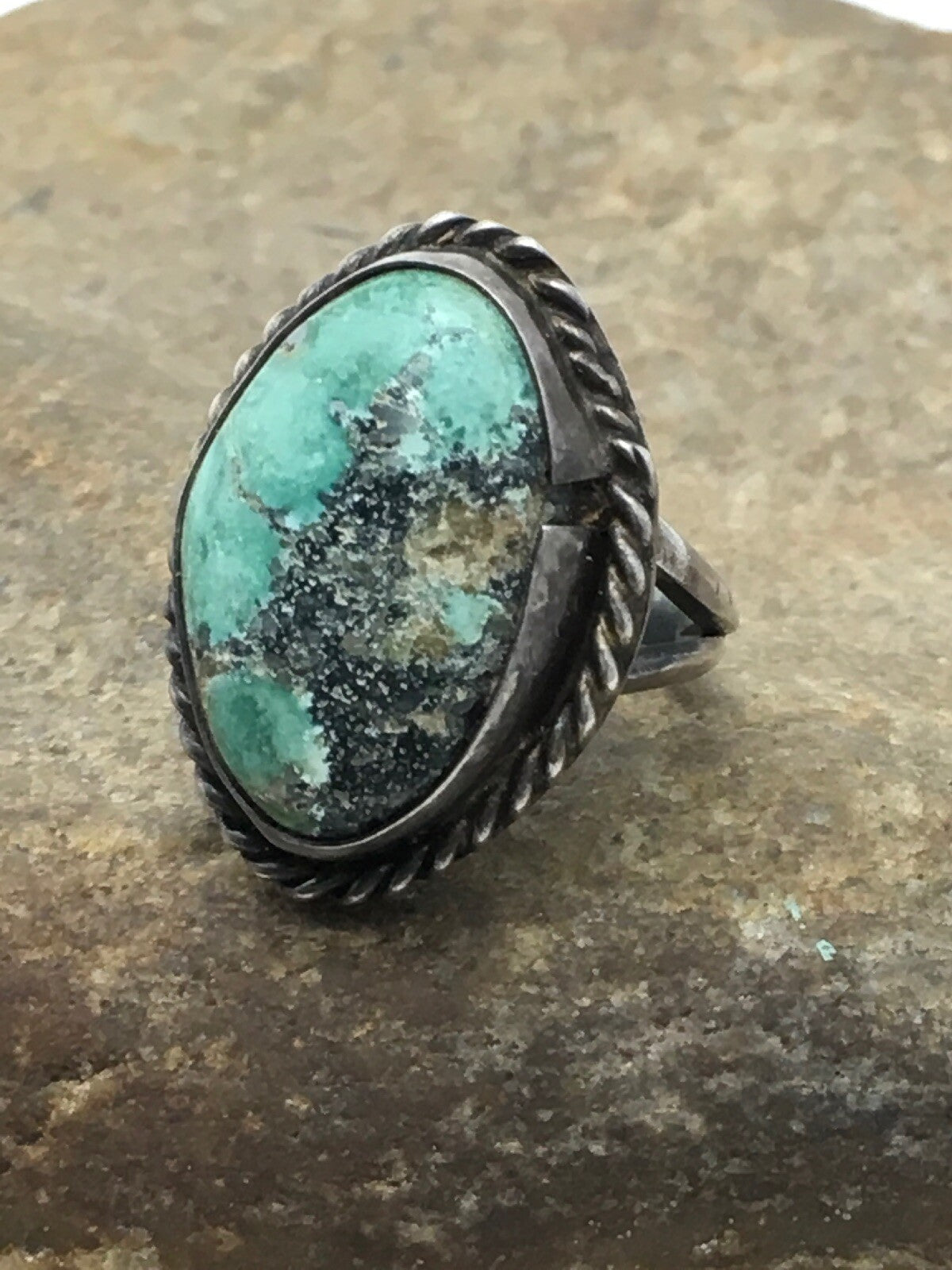 Native Blue Turquoise Navajo Sterling Silver Old Pawn Ring Sz 4.25 4408