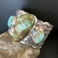 Navajo Green Royston TURQUOISE Stamped Cuff Bracelet | Sterling Silver | Authentic Native American Handmade | 17938