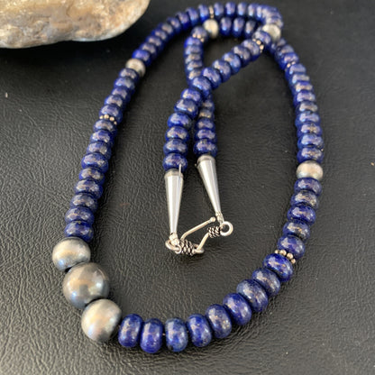 Mens Blue Lapis Lazuli Navajo Pearls Sterling Silver Necklace 24” 13956