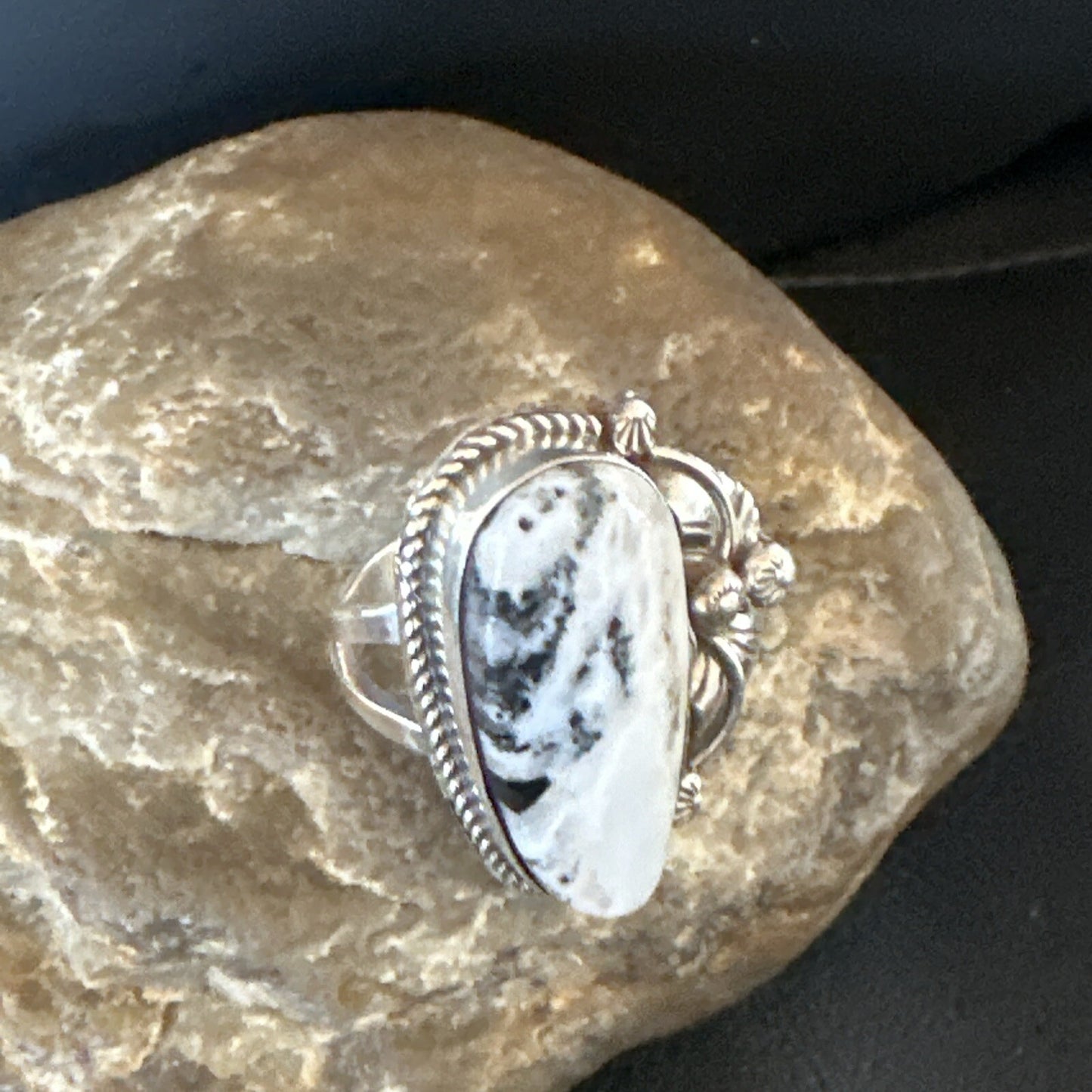 Mens Womens White Buffalo Turquoise Navajo Sterling Silver Ring Size 10 18101