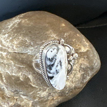 Mens Womens White Buffalo Turquoise Navajo Sterling Silver Ring Size 10 18101