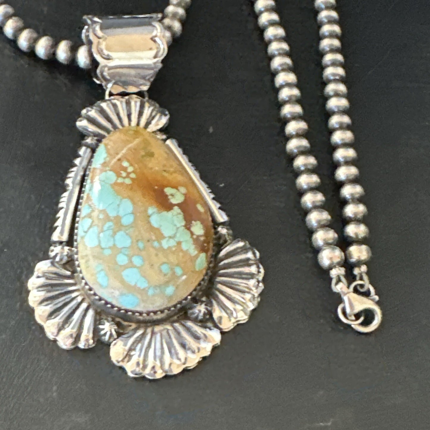 XL WoMens Royston Turquoise Pendant Navajo Pearls Sterling Silver Necklace 18748