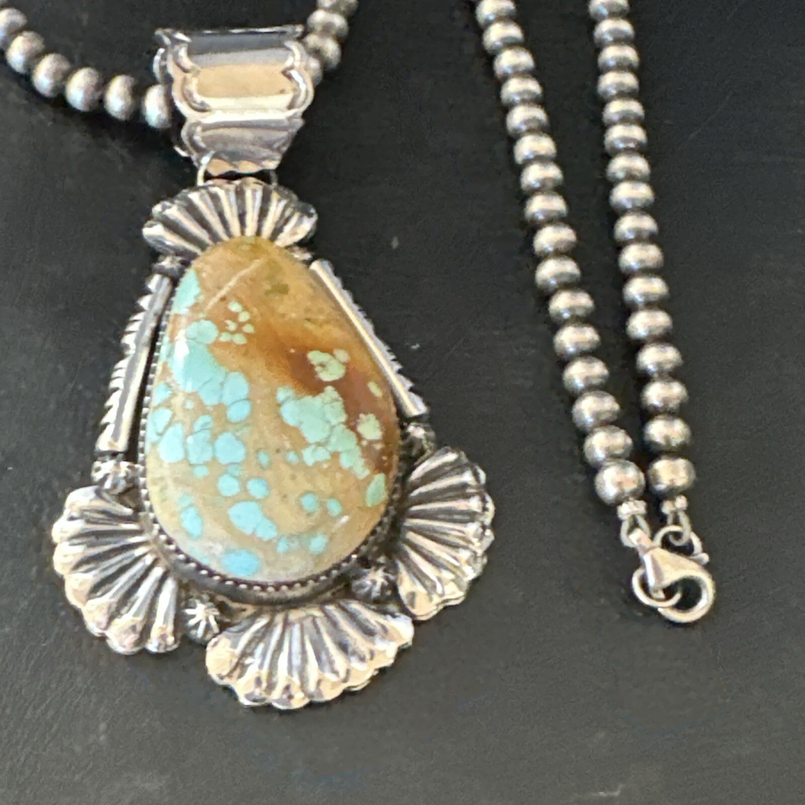 XL WoMens Royston Turquoise Pendant Navajo Pearls Sterling Silver Necklace 18748