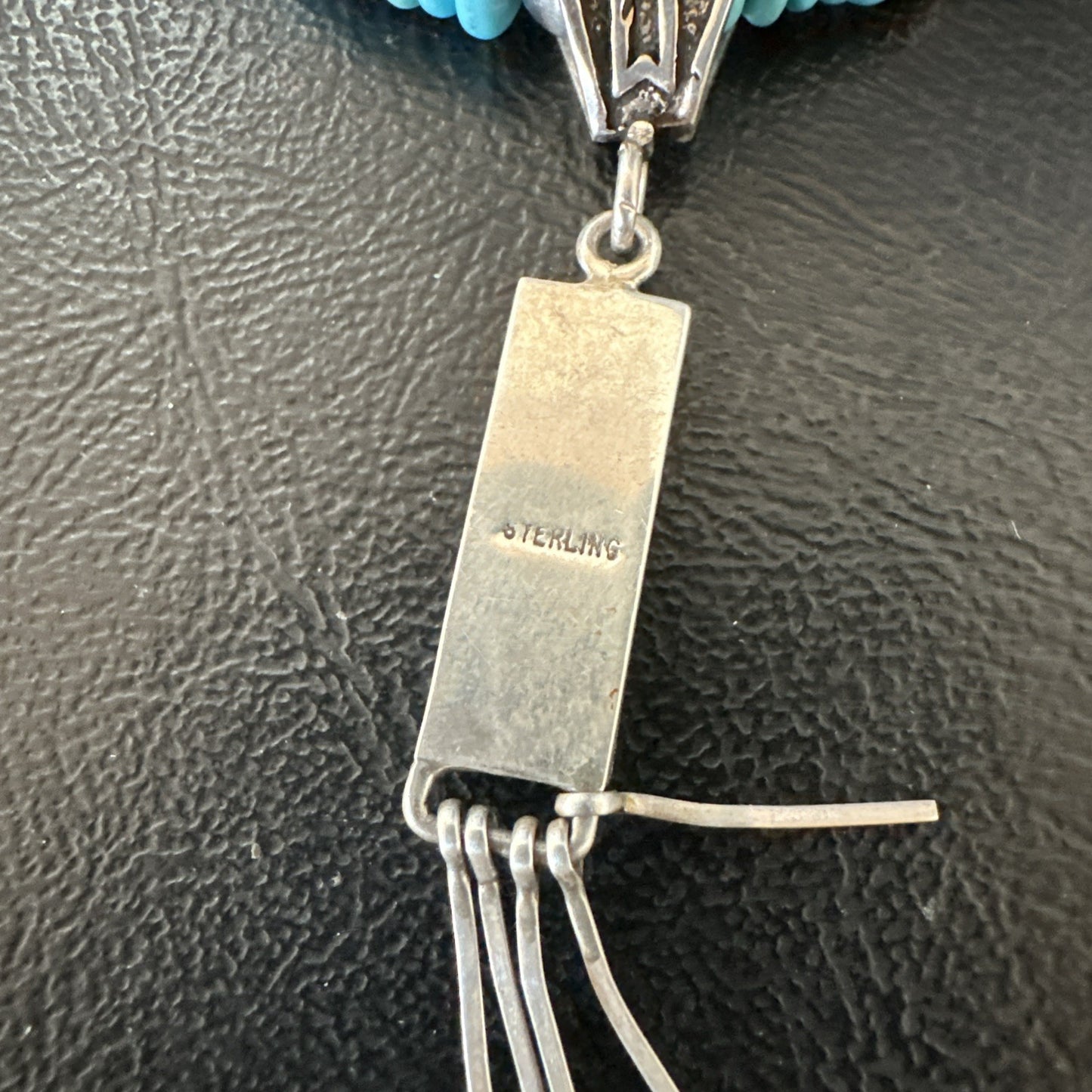 Blue Turquoise Inlay Pendant Navajo Sterling Silver Necklace 19514